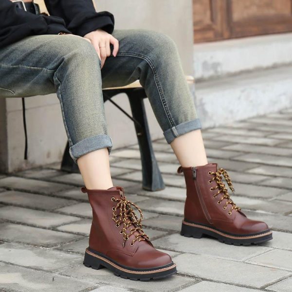 Martin Boots Women Leather Lace-Up Oxfords Round Toe Ankle Booties